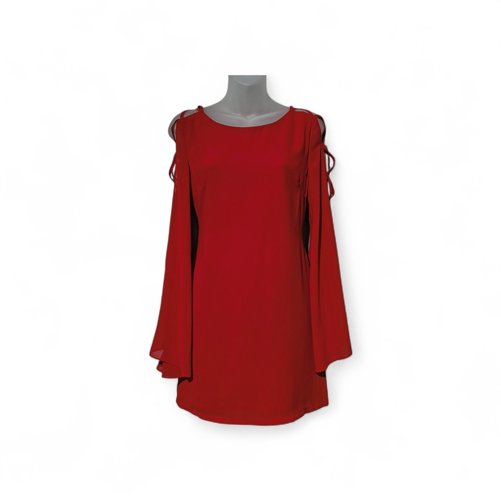 Umgee USA Red Small Elegant Cut Out Long Sleeve Open Back Mini Dress Romantic